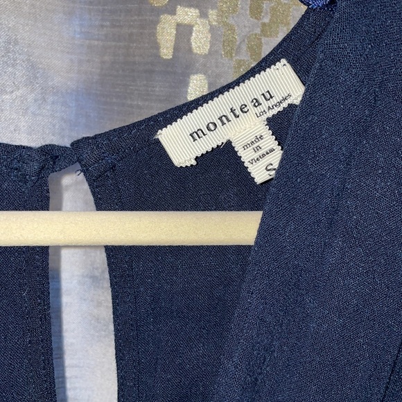 MONTEAU: Navy Blue Plunge Neck Jumper - Picture 6 of 10